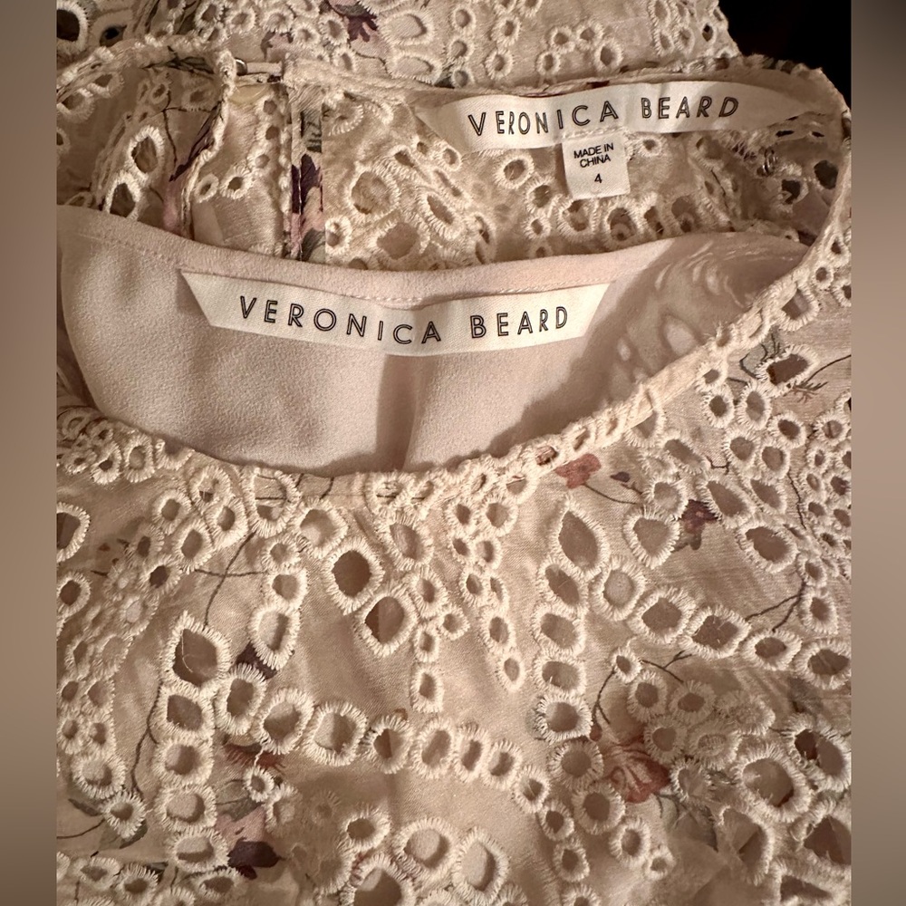 Veronica Beard Azar Eyelet Blouse Sz S 4 Floral Lace Ivory Ecru Embroidery - Picture 3 of 7